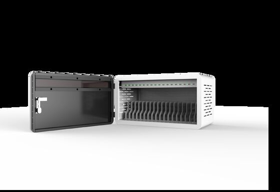 Szafka do ładowania tabletów z 18 portami USB, konstrukcja z blachy ocynkowanej i systemem ochrony bezpieczeństwa 8S