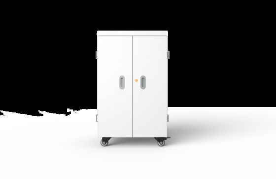 Szafa do ładowania iPadów z 42 gniazdami, z wentylatorami chłodzącymi, otworami wentylacyjnymi i kołami zgodnymi z niemiecką normą medyczną